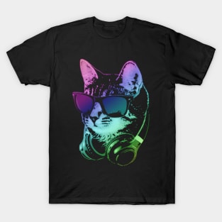 Dj Cat In Neon Lights T-Shirt